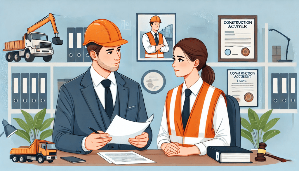 Here is the illustration for your blog post on the role of a construction accident lawyer. This visual highlights the professionalism and supportive nature of the legal assistance provided by an expert in both personal injury and workers' compensation law.