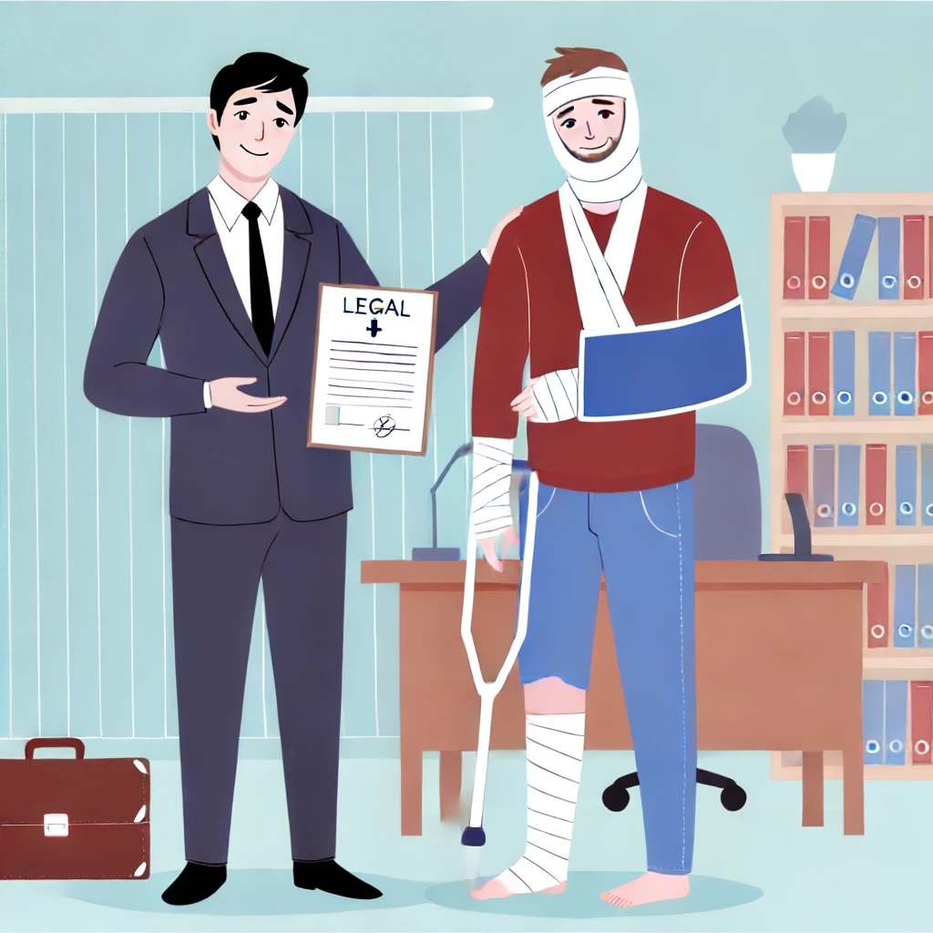 A good drawing to accompany this blog post would be an illustration of a confident, professional lawyer standing beside an injured worker. The lawyer could be shown holding legal documents, while the injured worker, perhaps with a bandaged arm or leg, looks relieved and hopeful. The background could include an office setting or a courthouse to emphasize the legal aspect of the services provided. This visual would reinforce the message of expert legal support and personalized care for workers' compensation cases.