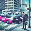 Here's the digital illustration depicting a busy urban street scene with a minor accident involving rideshare vehicles. This image includes both a Lyft and an Uber car involved in a slight collision, with a professional lawyer discussing with a client nearby. This visual could be a great addition to your blog post about Lyft and Uber accidents.