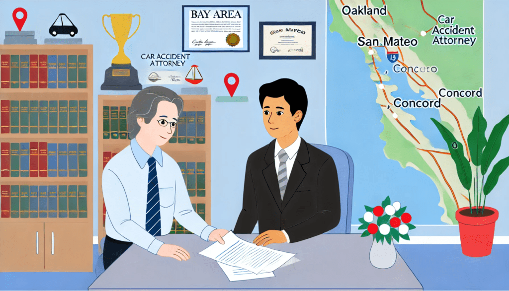 Here are the illustrations for your blog post on finding the best car accident attorney near you in the Bay Area. These visuals highlight the professionalism and supportive nature of legal assistance provided by a local car accident attorney.